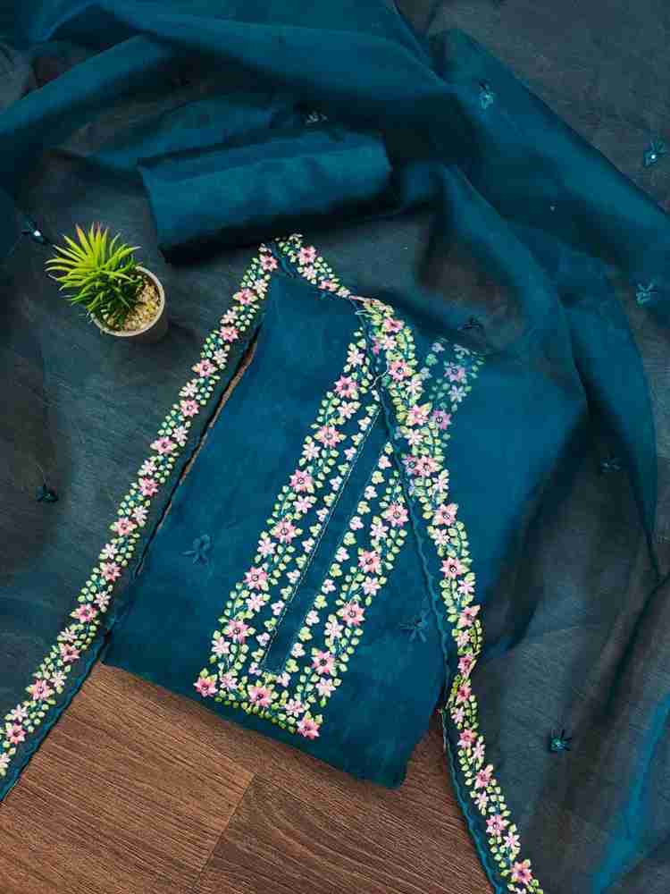 KURTAKULTURE Organza Embroidered Salwar Suit Material Price in