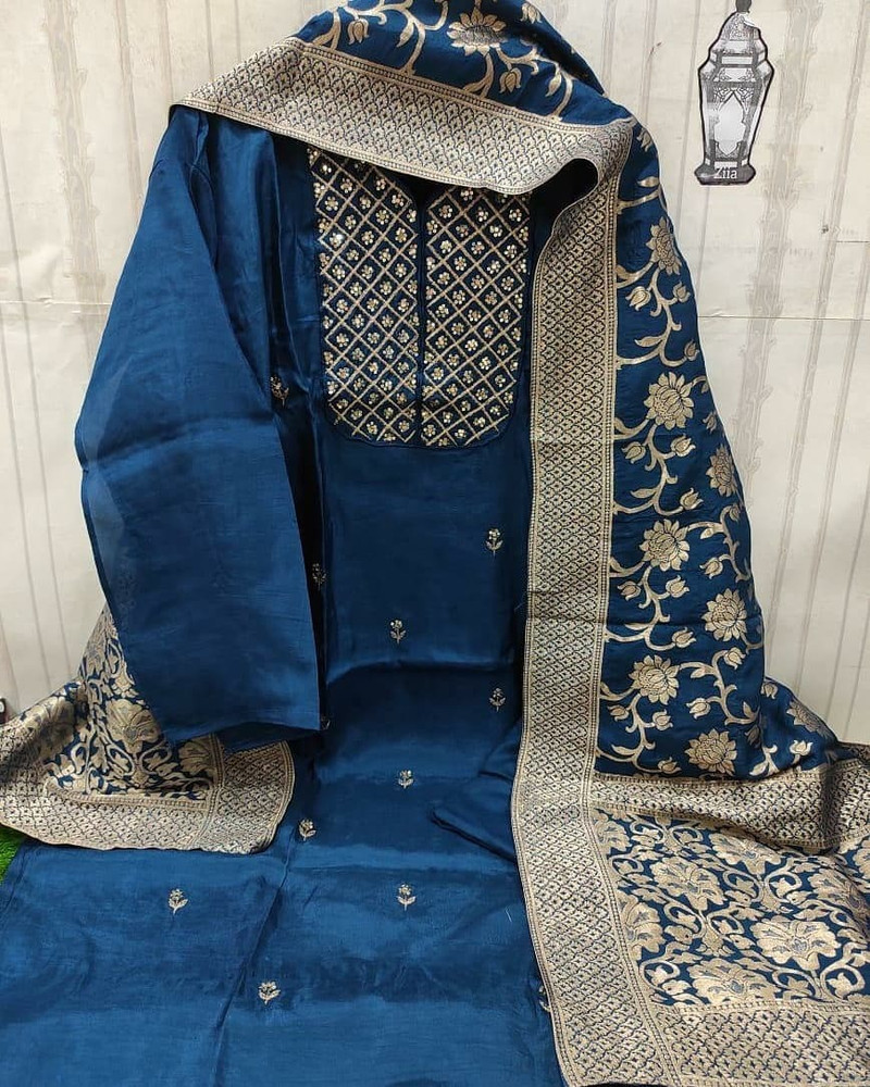 Bravious Cotton Embroidered Kurta Churidar Material Price in