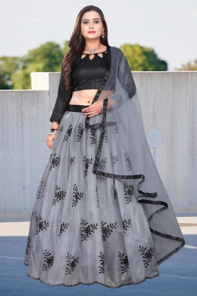 Grey black lehenga top