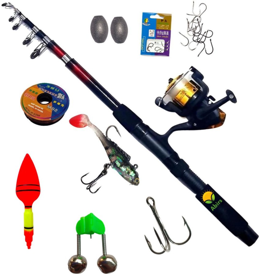 Abirs 7 ft fishing rod reel with trihuk set pinping Multicolor