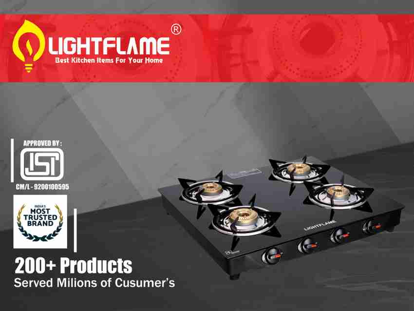 LIGHTFLAME 4 Burner Smart ISI Certified Toughened Glass With 1