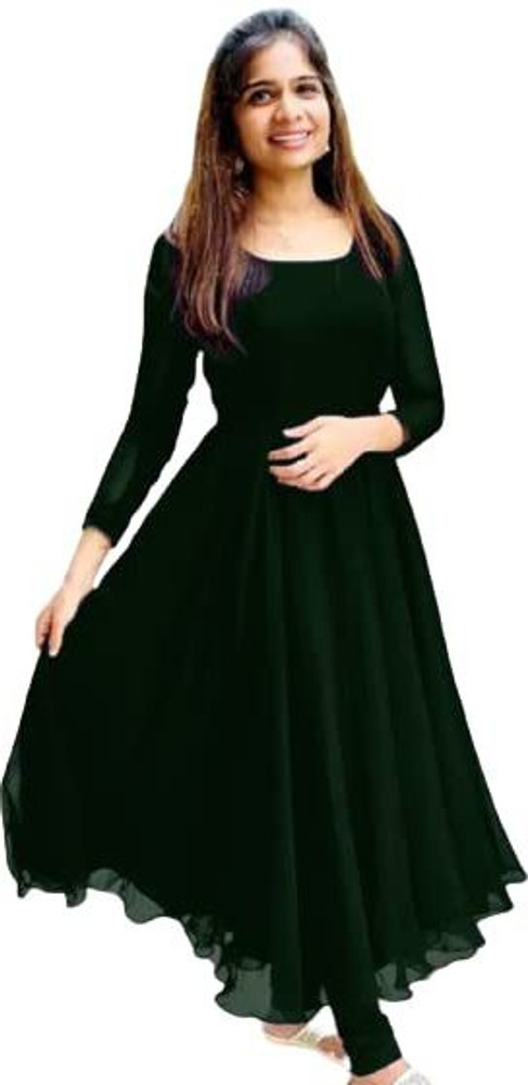 Black plain anarkali kurti cheap