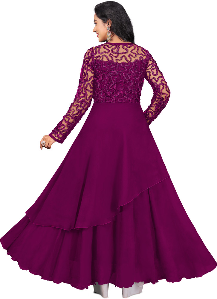 FIBREZA Women A line Purple Dress Buy FIBREZA Women A line