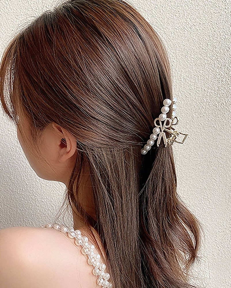 Women Elegant Hair Clip Rhinestone Pearls Metal Hair Claw Girl Hair  Accessories