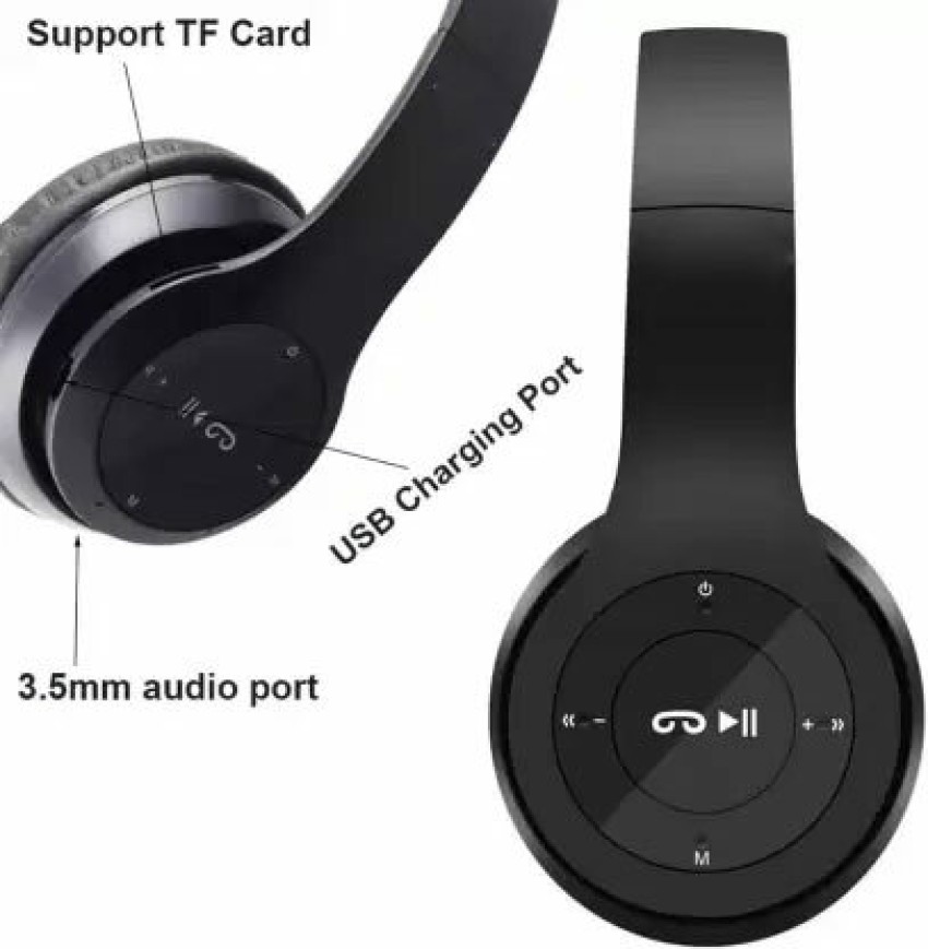 Shop P47 Wireless Bluetooth Headset With Fm Radio - Black Online