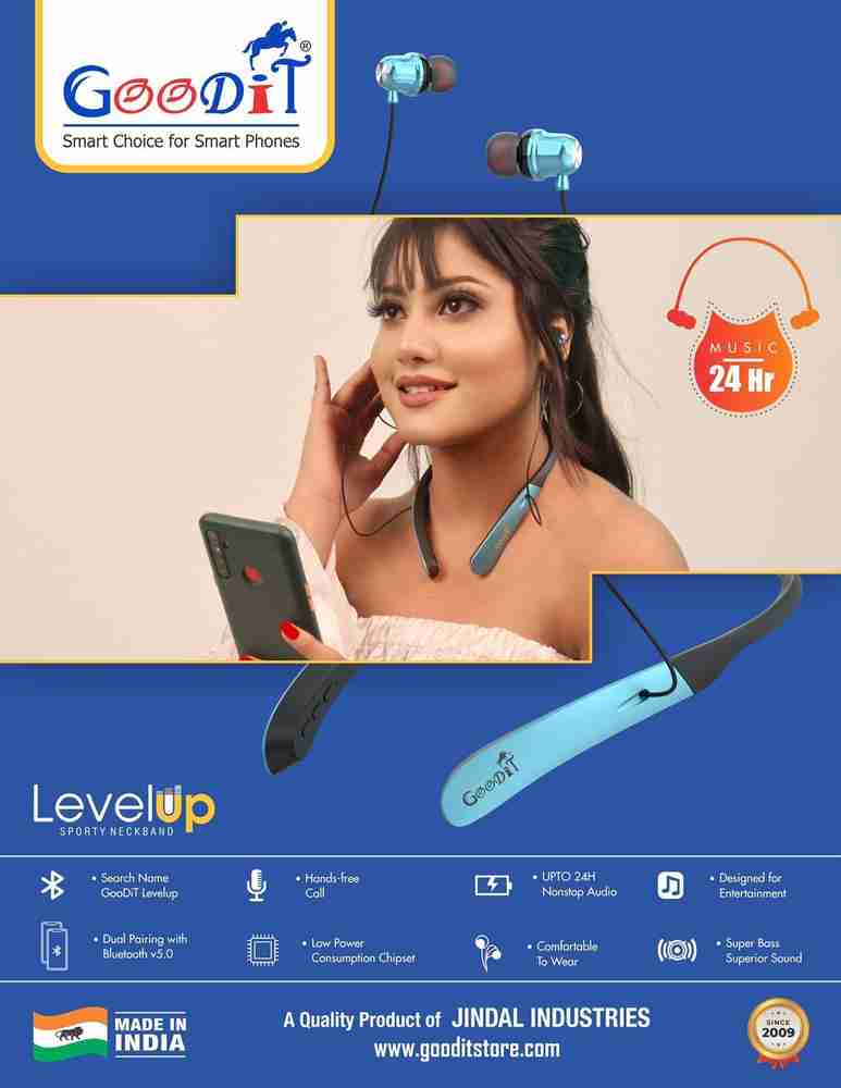 GooDiT Levelup Sporty Neckband Bluetooth Headset Black Blue In the Ear Bluetooth Price in India Buy GooDiT Levelup Sporty Neckband Bluetooth Headset Black Blue In the Ear Bluetooth Online GooDiT