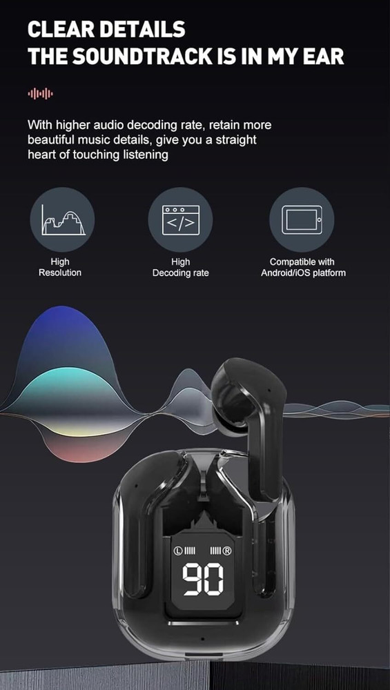 TEG Ultra pro Earbuds Waterproof Earbuds with Transparent Case Touch Bluetooth Headset