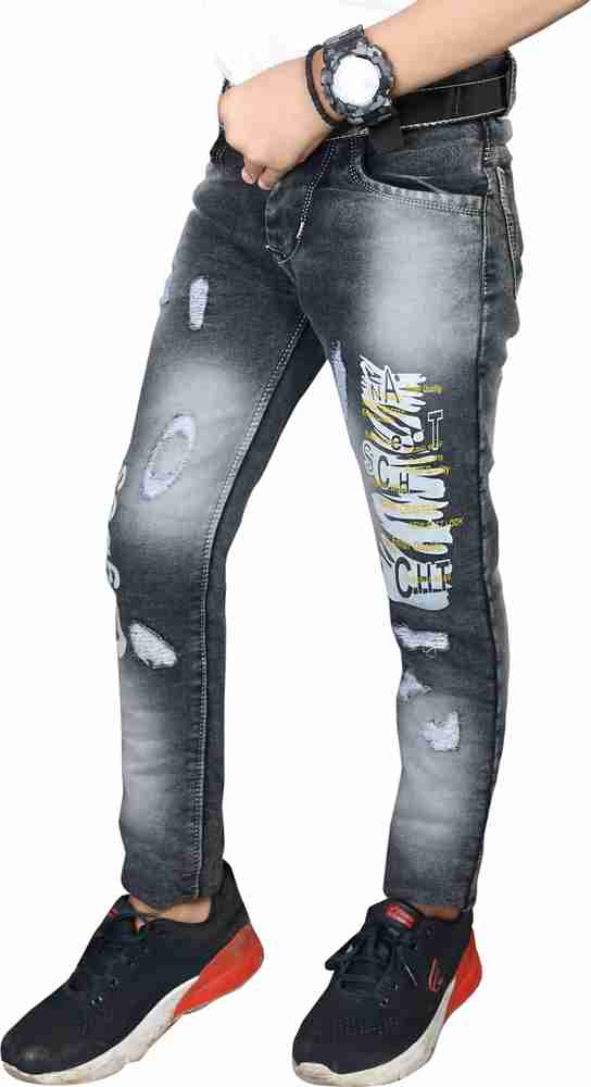 Black damage jeans for boys on sale