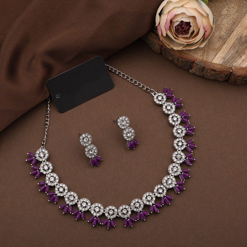 Alasca Brass Gold plated Silver White Purple Jewellery Set Price in India Buy Alasca Brass Gold plated Silver White Purple Jewellery Set Online at Best Prices in India Flipkart