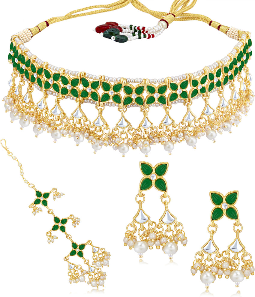 Sukkhi Alloy Gold plated Green Black Jewellery Set Price in India