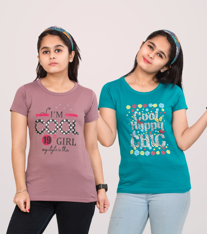 Flipkart Te Purple Girls Printed Pure Cotton T Shirt Round