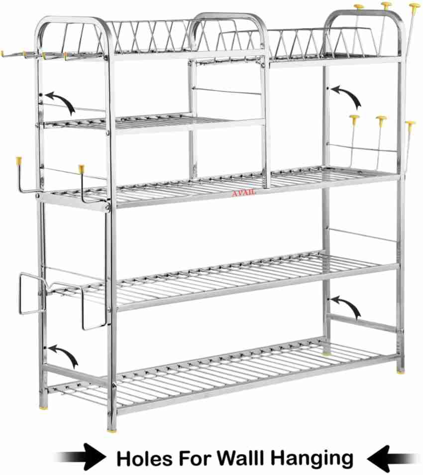 AVAIL Utensil Kitchen Rack Steel Stainless Steel 5 Shelf Wall Mount Kitchen  Racks- (31x30 Inches) Price in India - Buy AVAIL Utensil Kitchen Rack Steel  Stainless Steel 5 Shelf Wall Mount Kitchen