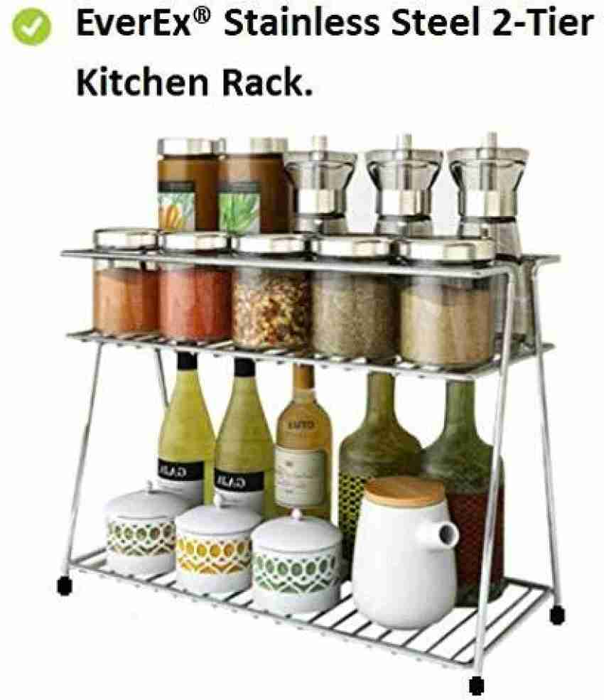 Buy Plantex Stainless Steel 2-Tier Kitchen Rack/Spice Rack/Kitchen/Multipurpose  Storage Organizer(Finish-Chrome) Online at Low Prices in India 