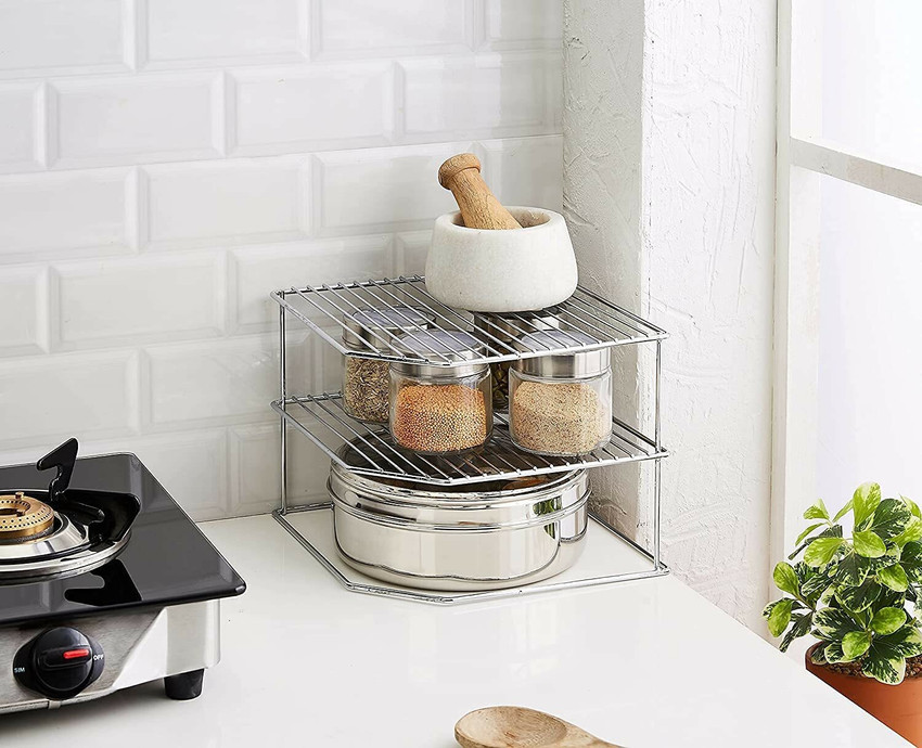 Greatdine Utensil Kitchen Rack Steel Stainless Steel Multipurpose 3 Tier Storage Rack Kitchen Plate Dish Corner Shelf Rack chakala belan Stand for Kitchen 26cmx26cmx26cm Price in India Buy Greatdine U...