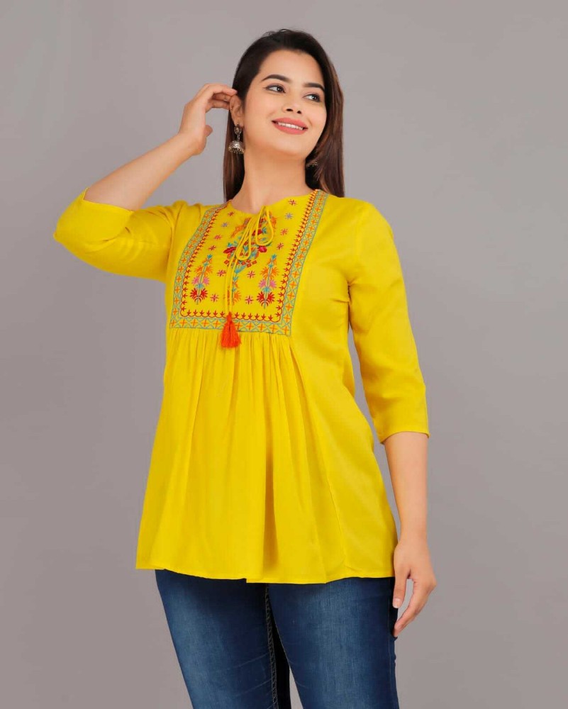 Casual Regular Sleeves Embroidered Women Multicolor Top