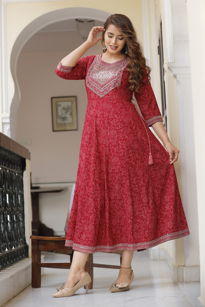 Flipkart red gown on sale