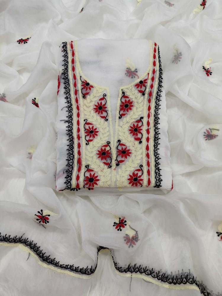 LUCKNOWI ADA CHIKANKARI STUDIO Organza Embroidered Kurta Fabric