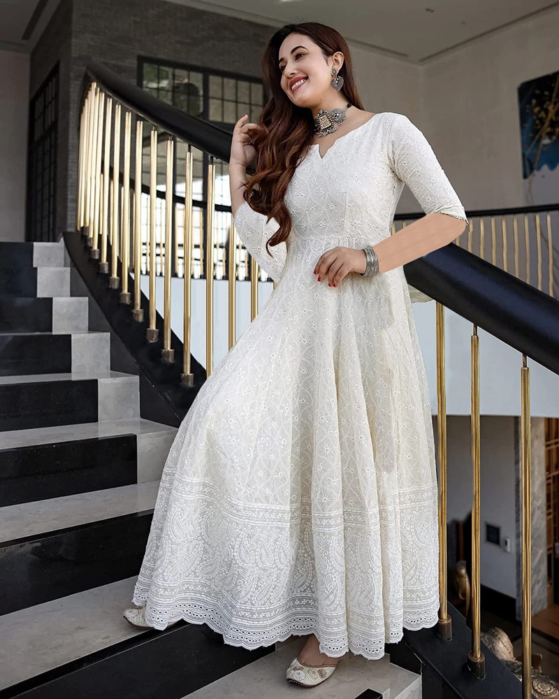 Chikan anarkali online sale