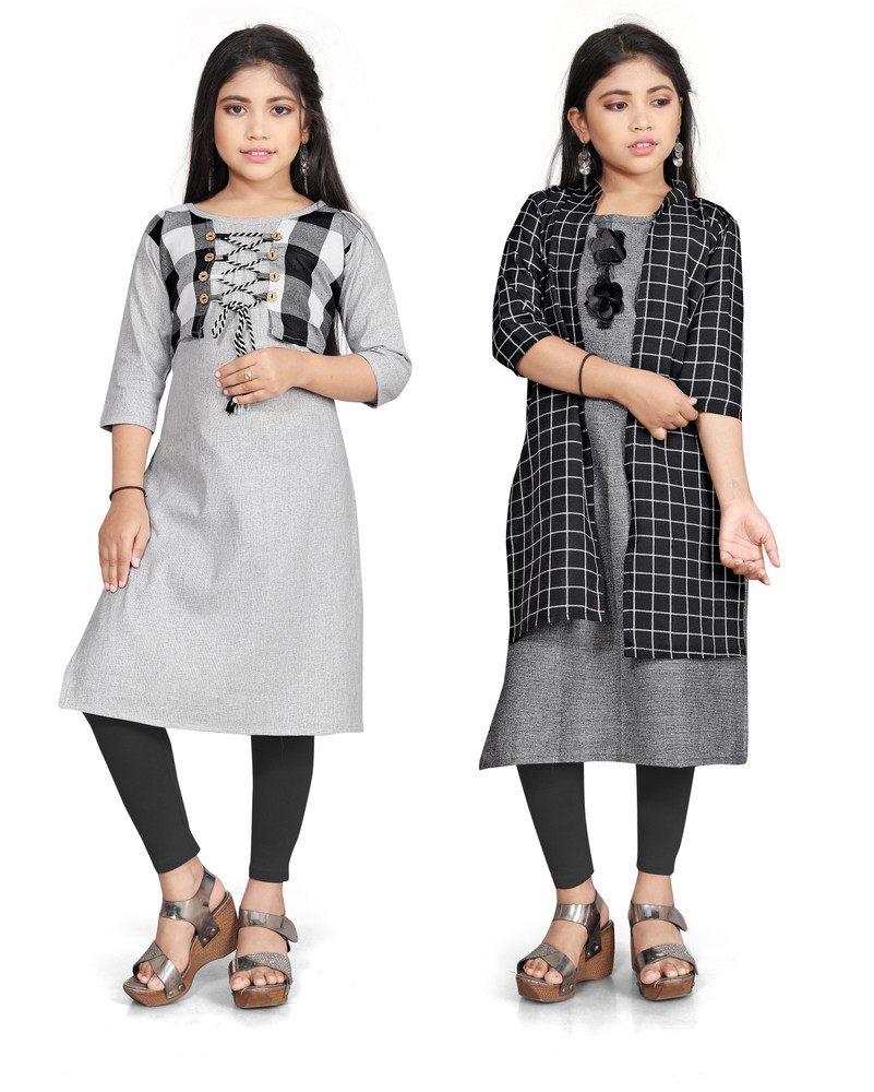 Om Creation Girls Checkered A line Kurta Buy Om Creation Girls
