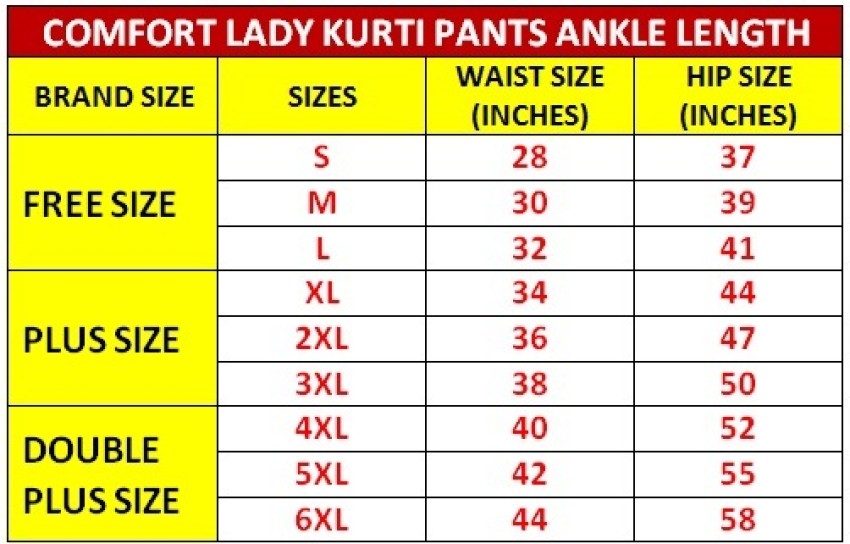Comfort Lady Kurti Pant* 50+ Color Free Size and Plus Size Stretchable 4way  Cotton
