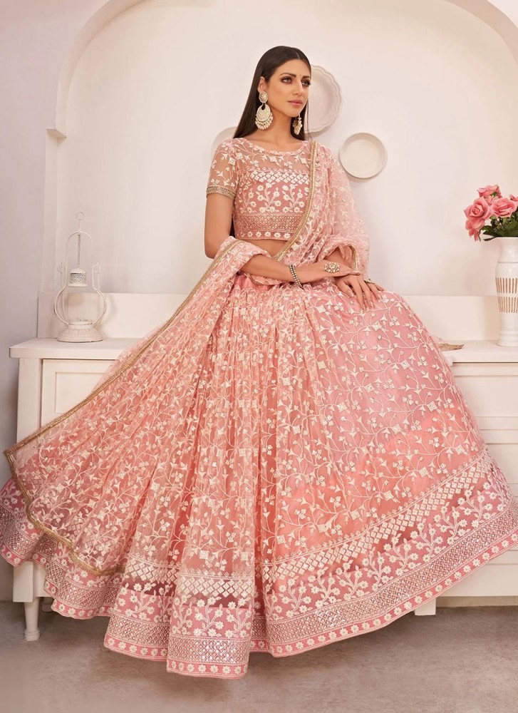 Blue Pleated Lehenga in Georgette with Floral Weaving