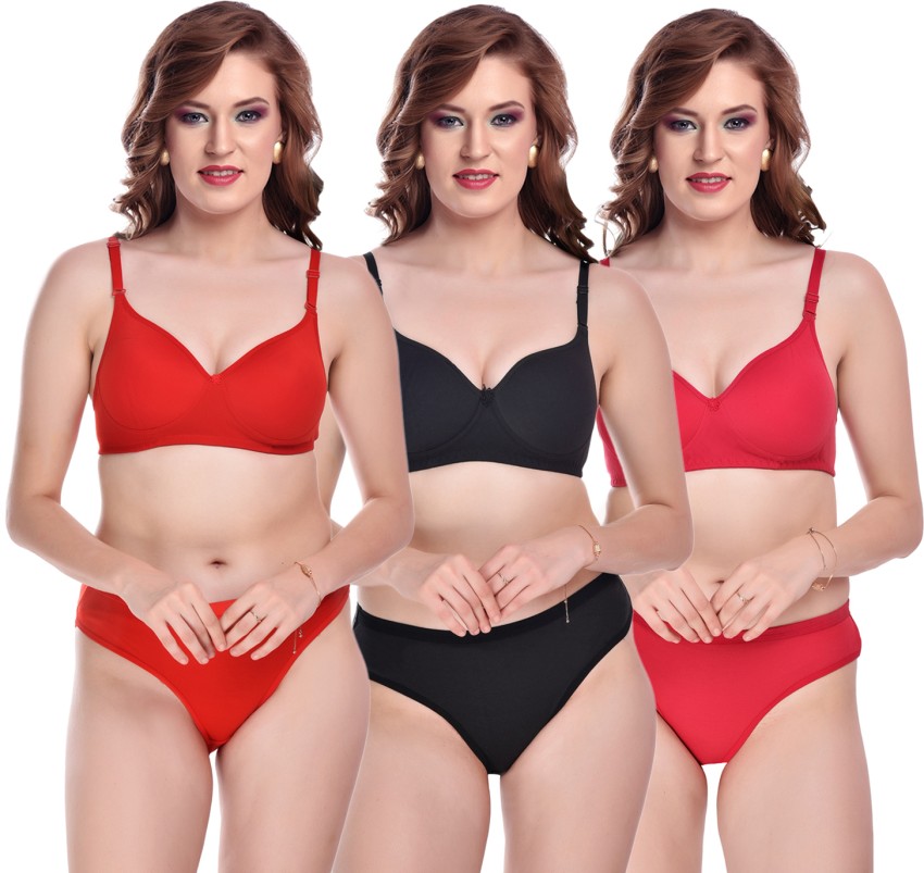 Buy BYGROW Red Solid Cotton Blend Bra and Panty Set (Size 36