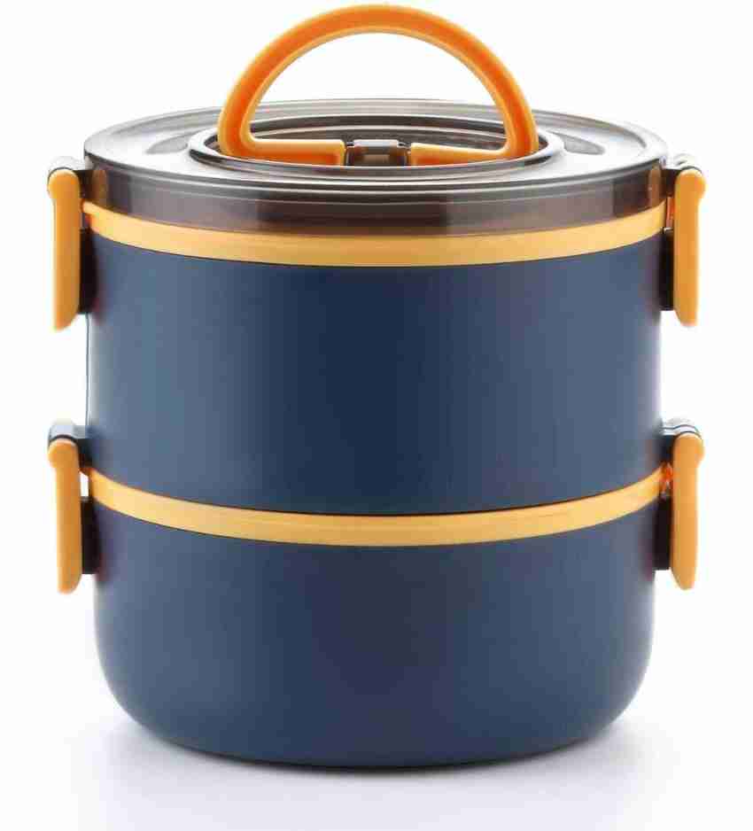 Happy Tiffin Lunch Box for Kids & Adults - 3 Tier Stainless Steel Blue  Enamel
