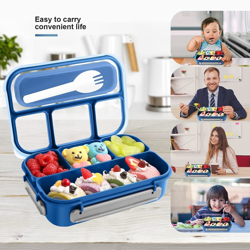 Plastic 4 Compartment Freezer Safe Lunch Box Set, 1500 mL