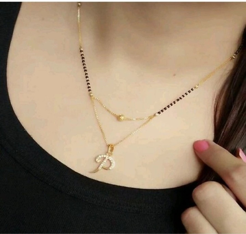 ISHANVI CREATION Excellent Finished P Letter Diamond Mangalsutra