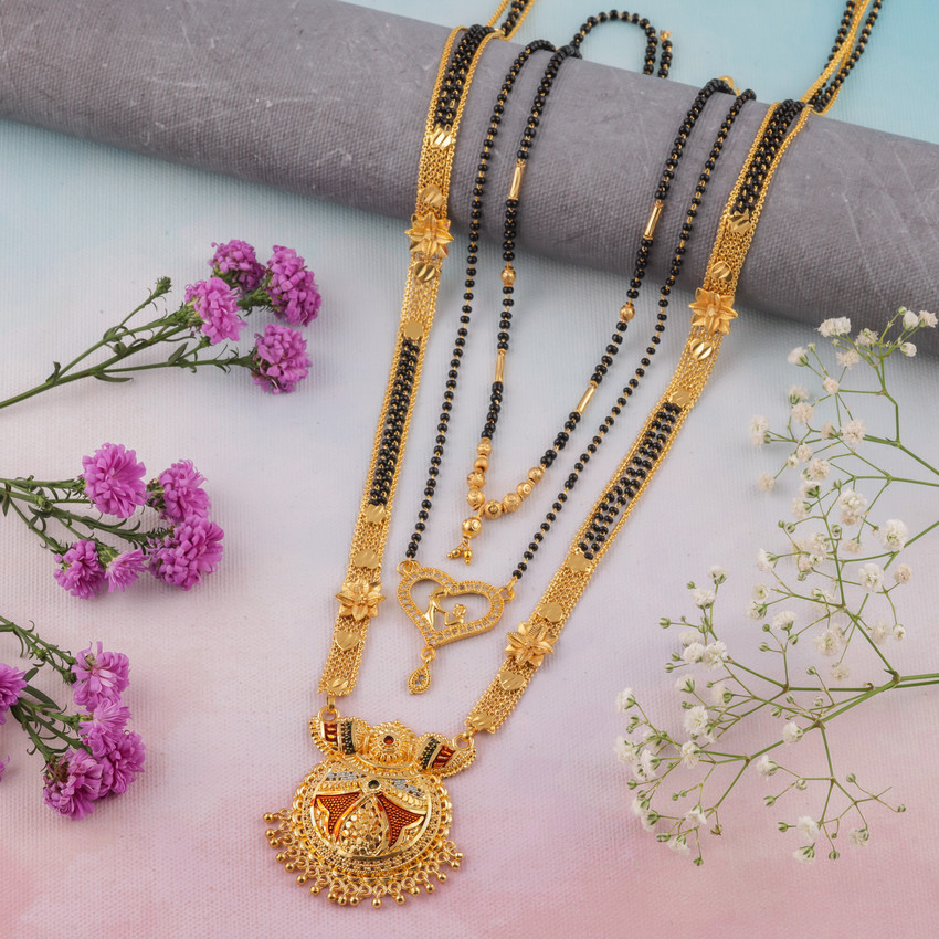 theostrich Combo of 4 Pcs Ethnic Traditional One Gram Gold Long Chain 30 inch and 18 inch Brass Mangalsutra Price in India Buy theostrich Combo of 4 Pcs Ethnic Traditional One