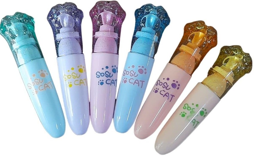 6pcs, 12 Colors, Cat Paw Highlighter Pen, Kawaii Stationary, Back