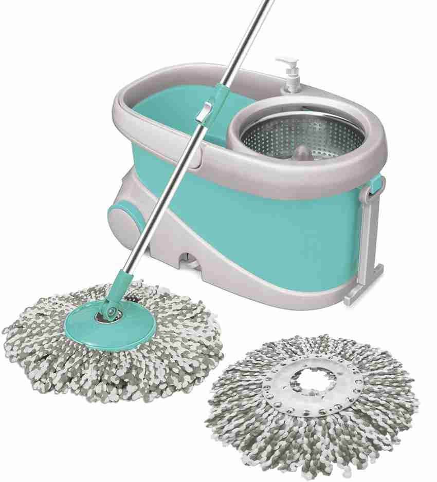 Spin Mop and Bucket, Mop Set with Bucket on Wheels with 3 Microfiber Mop Refills, Stainless Steel 61 Extended Handle Mop and Bucket with Wringer