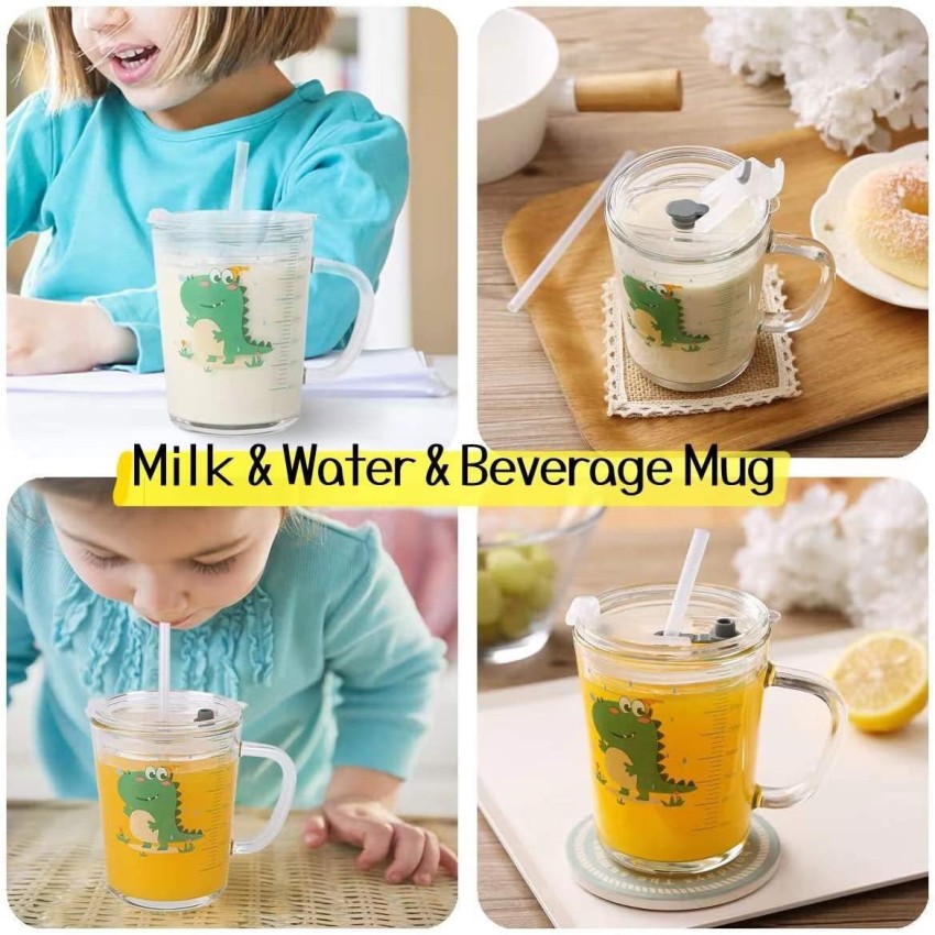 Windson store Milk for Kids Milk Cup with Straw and Handle with Lid Spill  Proof Cartoon Printed for Kids Milk Glass Sipper for Children Juice for  Adults Drinking & Cup for Kid (