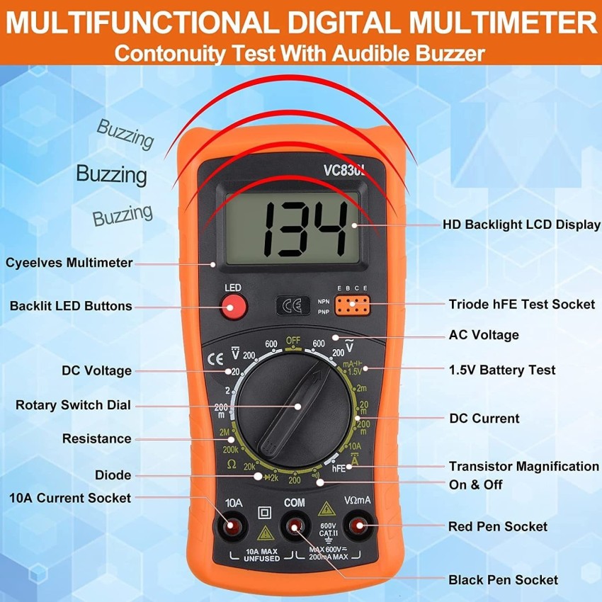 1pcs Analog Multimeter Ohm Volt Amp And Diode Voltage Tester Meter With  Test Pro