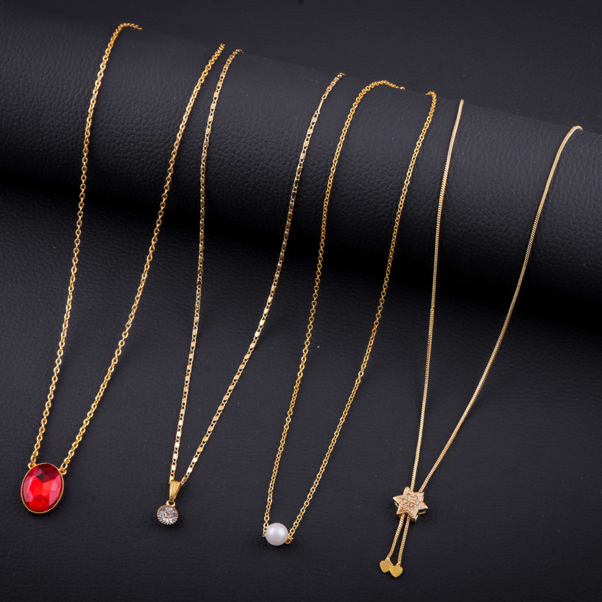 Shiv Jewells Shiv Combo of 4 Necklace Chain Gold plated Plated