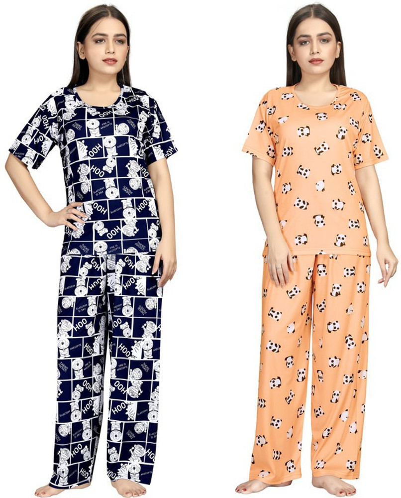 ANFAFAB Women Printed Multicolor Night Suit Set