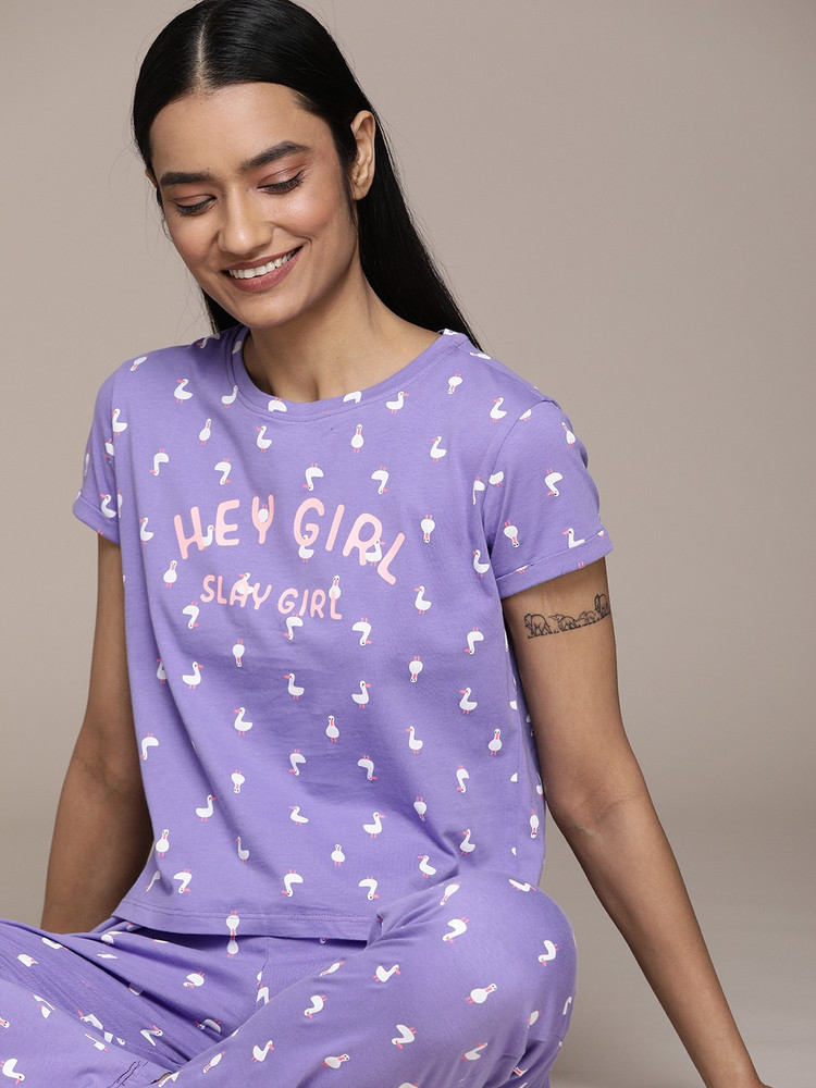 Beebelle Women Printed Purple Top Pyjama Set