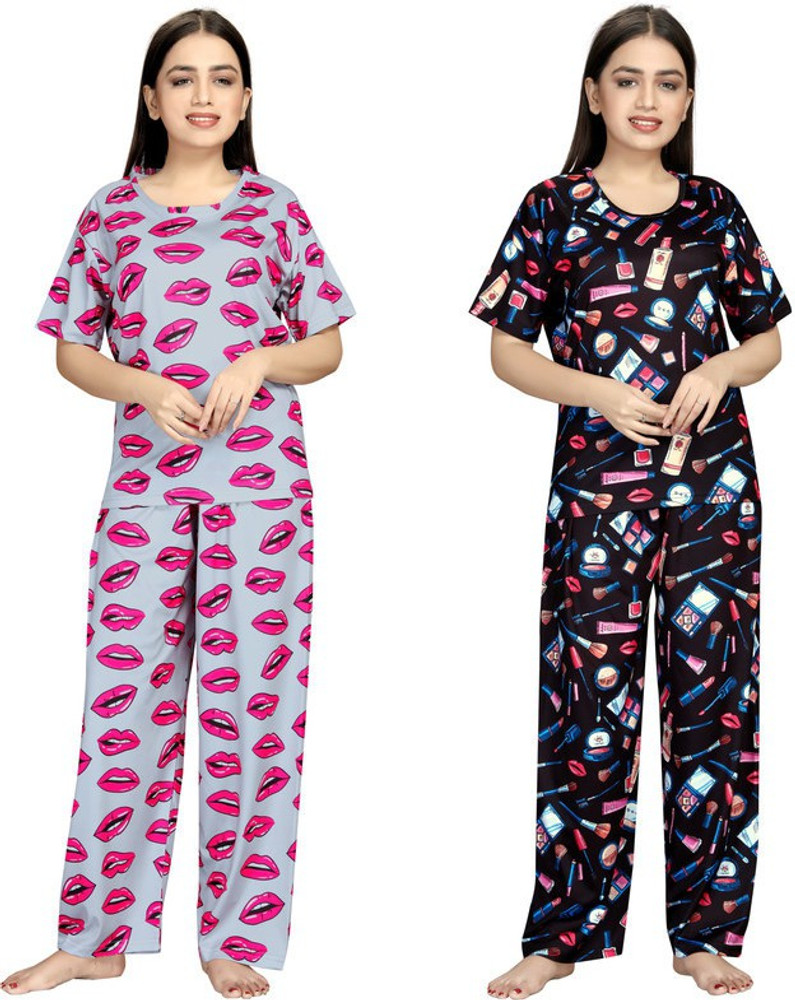 ANFAFAB Women Printed Multicolor Night Suit Set Price in India