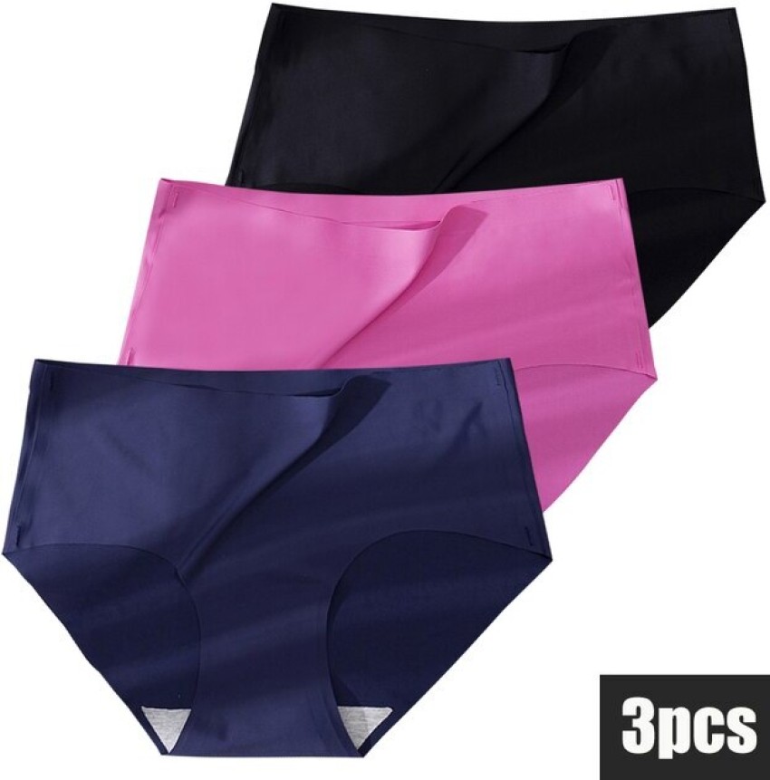 Pack of 3)Women's Girls Multicolor Seamless Hipster Ice Silk Panty
