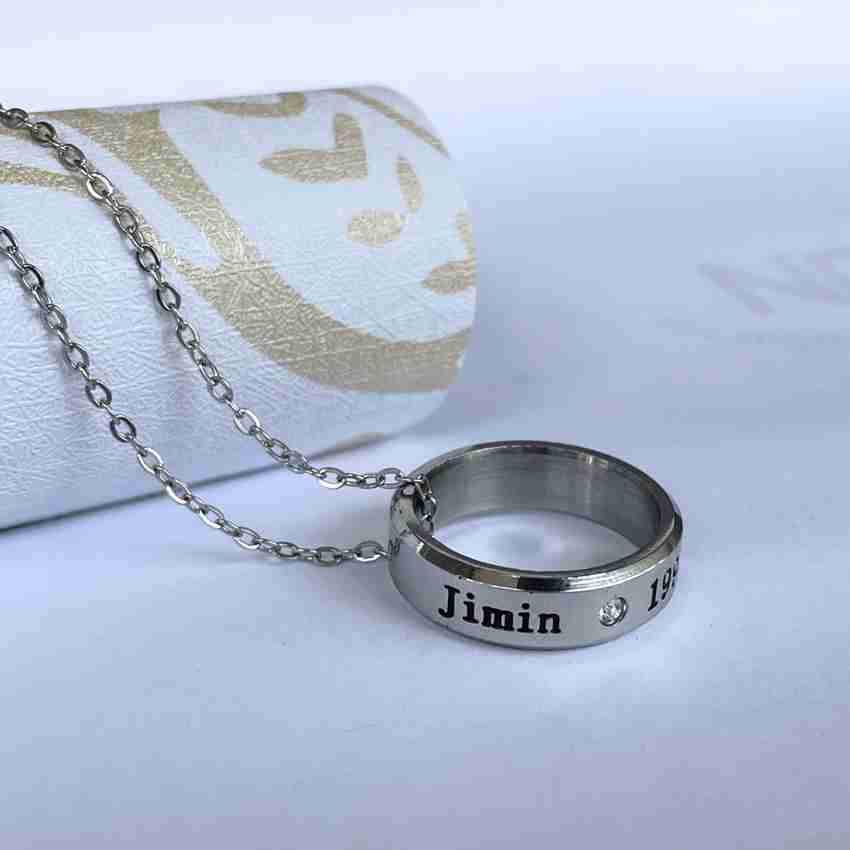 University Trendz K Pop Bts Jimin Named caved Silver Round Pendant Necklace Cubic Zirconia Silver Rhodium Plated Stainless Steel Necklace Price in India Buy University Trendz K Pop Bts Jimin Named