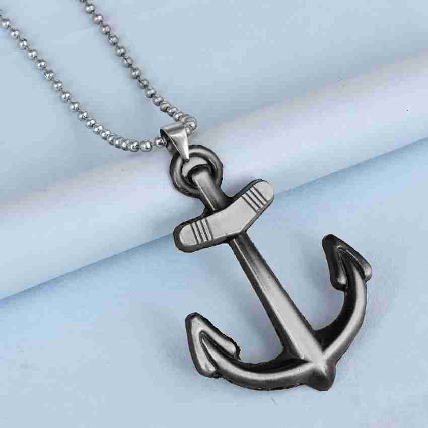NNPRO Antique Heavy 3D Design Grey Anchor Pendant Locket Rhodium