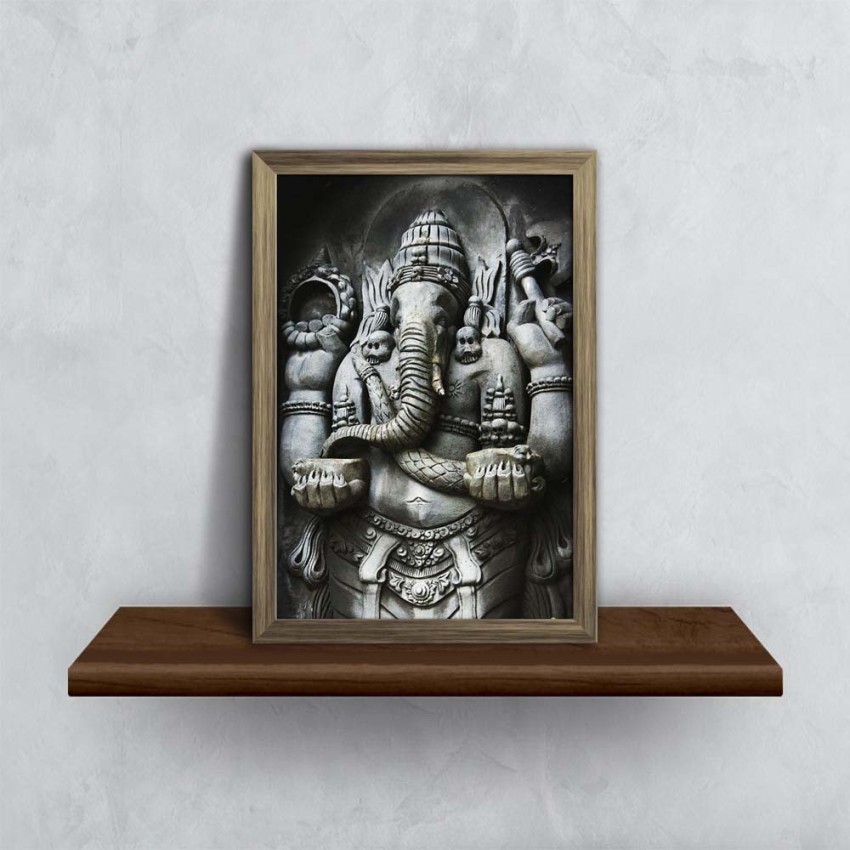 Ganesha Paper Poster Antique Golden Frame | Acrylic Glass