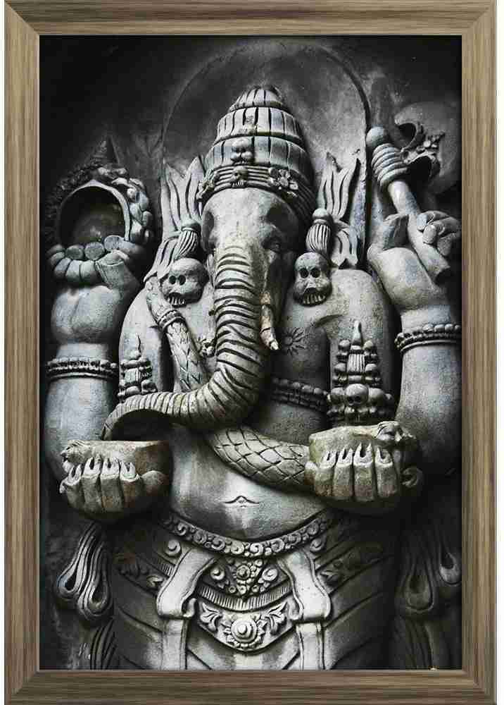 Ganesha Paper Poster Antique Golden Frame | Acrylic Glass