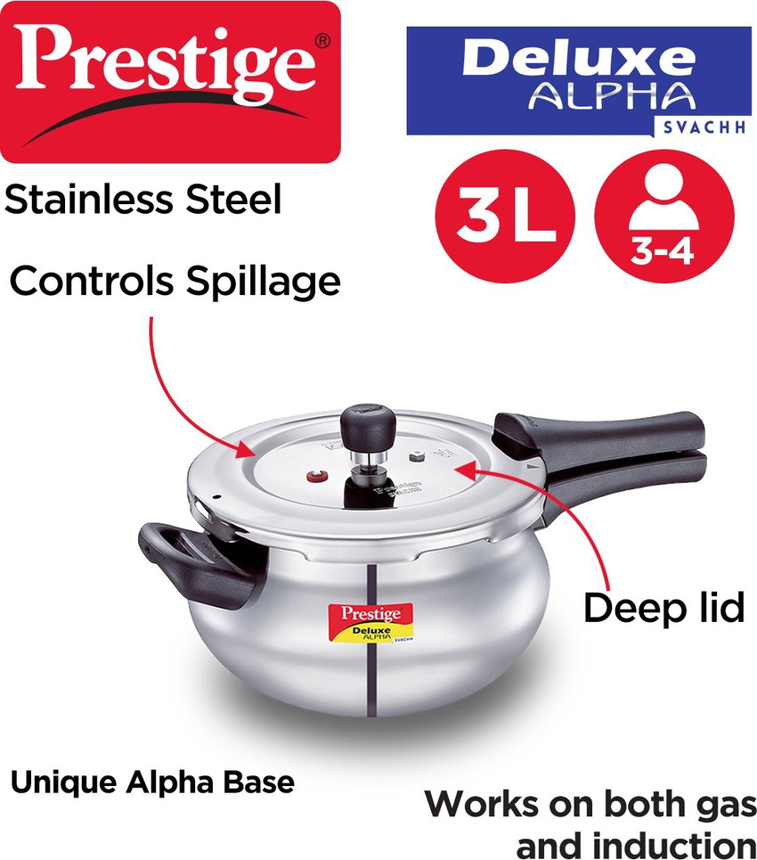 Prestige Deluxe Alpha Svachh 3 L Outer Lid Induction Bottom Pressure Cooker Price in India Buy Prestige Deluxe Alpha Svachh 3 L Outer Lid Induction Bottom Pressure Cooker online at Flipkart
