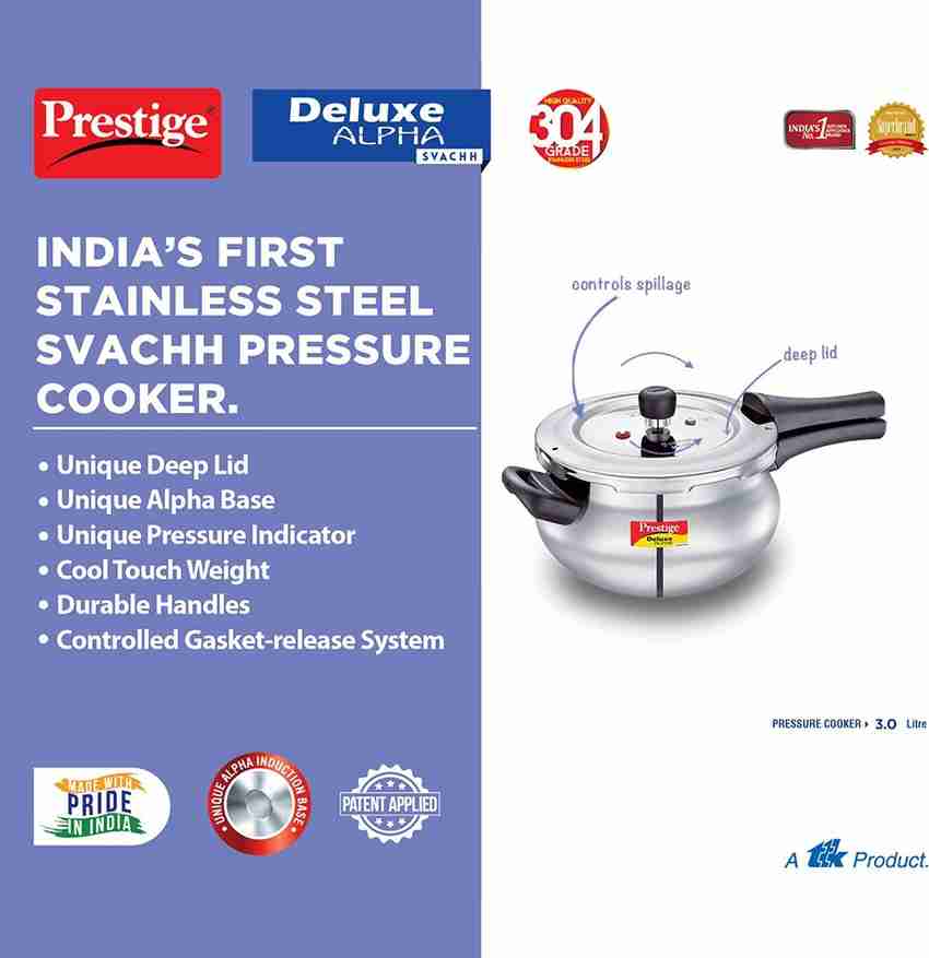 Prestige svachh deluxe alpha 3.0 litre stainless steel pressure cooker hotsell