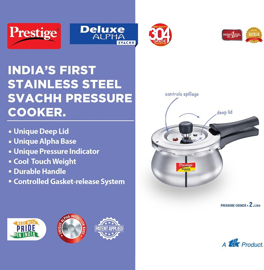 Prestige Deluxe Alpha Svachh 2 L Outer Lid Induction Bottom Pressure Cooker Price in India Buy Prestige Deluxe Alpha Svachh 2 L Outer Lid Induction Bottom Pressure Cooker online at Flipkart