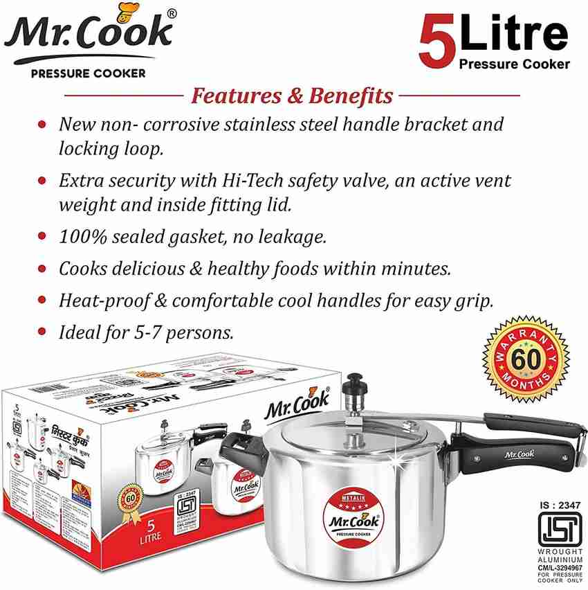 Mr.Cook By United Cooker with Knife Set ISI 5 L Inner Lid Pressure Cooker Price in India Buy Mr.Cook By United Cooker with Knife Set ISI 5 L Inner Lid Pressure