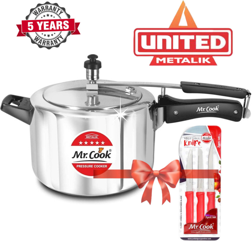 Mr.Cook By United Cooker with Knife Set ISI 5 L Inner Lid Pressure Cooker Price in India Buy Mr.Cook By United Cooker with Knife Set ISI 5 L Inner Lid Pressure