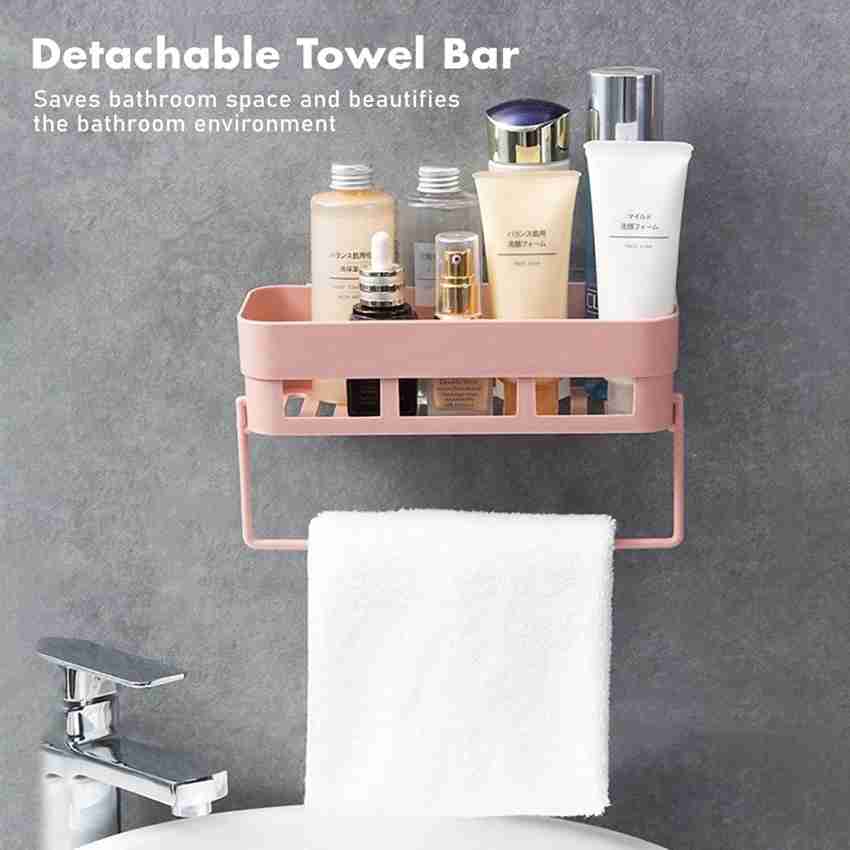 Wall Mounted Bathroom Shelf w/ Towel Bar, Gold & White