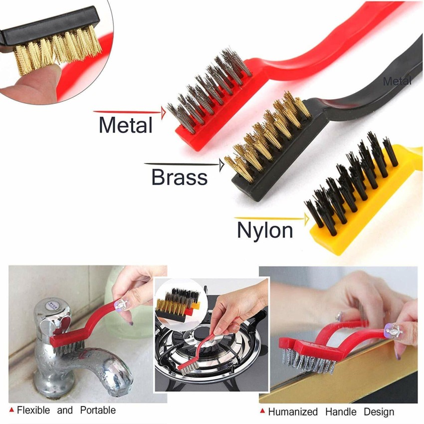 Small Wire Brush Set, Wire Brushes for Cleaning Rust Removal, 3 Brush Types  Stainless Steel Brush for Cleaning, Brass Metal Brush, and Nylon Brushes.